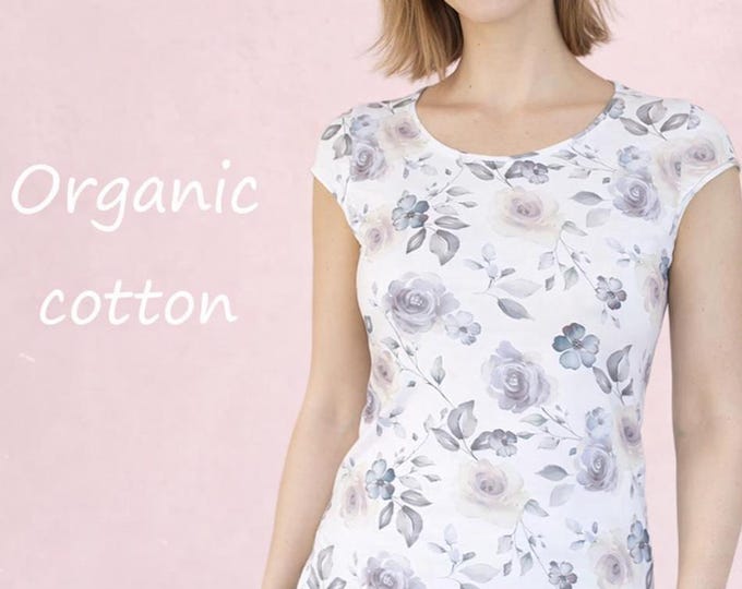 romantic flower printed T shirt in eco cotton