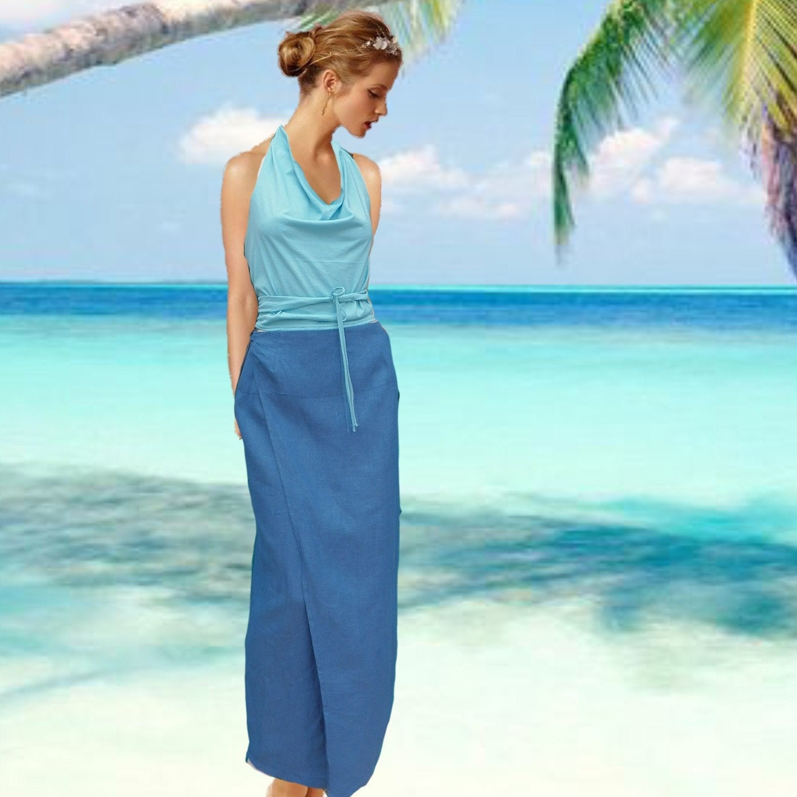 MISS CRAB linen wrap skirt