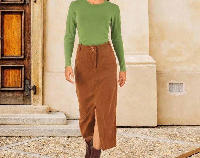 Corduroy pencil skirt, midi ribcord skirt