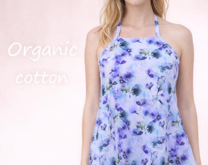 printed organic cotton A-line camisole, A-line singlet biological cotton, tank top with straps GOTS certified cotton