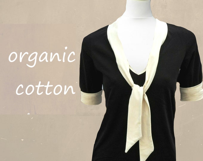 retro shirt organic cotton, shirt with tie,  T shirt biological cotton, shirt GOTS certified cotton