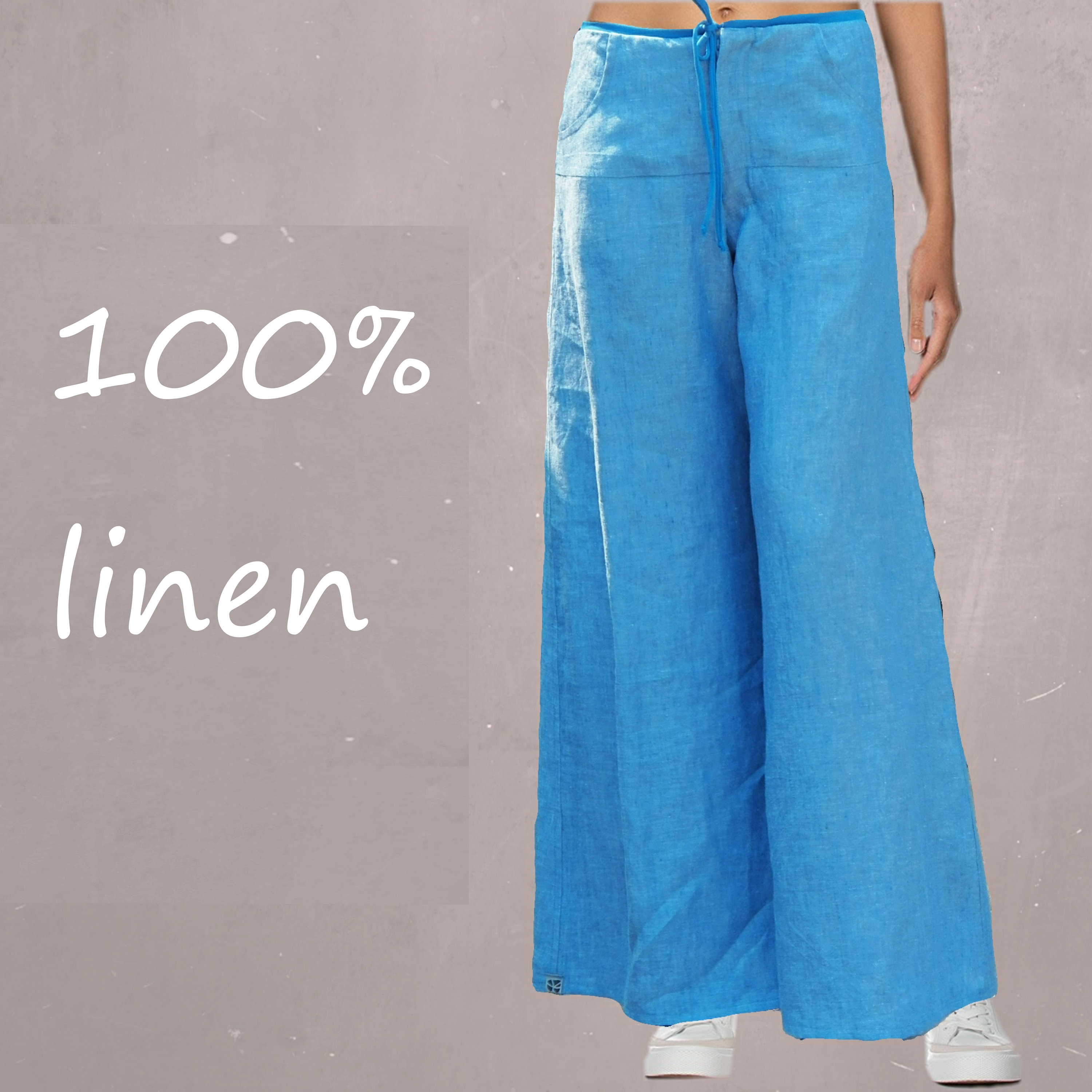 Womens Linen Baggy Pants, Washed Linen Pants, Long Linen Pants