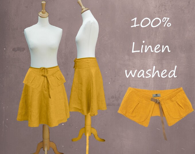 Billowing skirt made of washed linen with separate belt