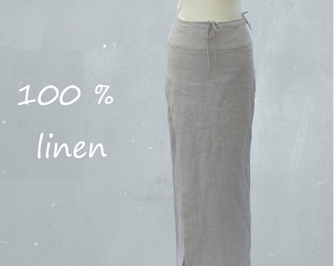 organic linen maxi pencil skirt, long pencil skirt with slit, certified organic linen skirt