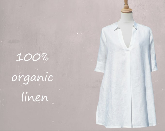 Linen A-line blouse-dress, linen tunic, linen A-line dress