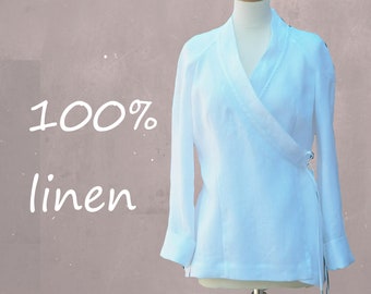 linen kimono, linen blouse in kimono design