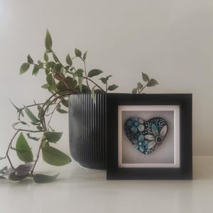 Framed Blue Floral Heart – Handmade Polymer Clay Art Gift for Her