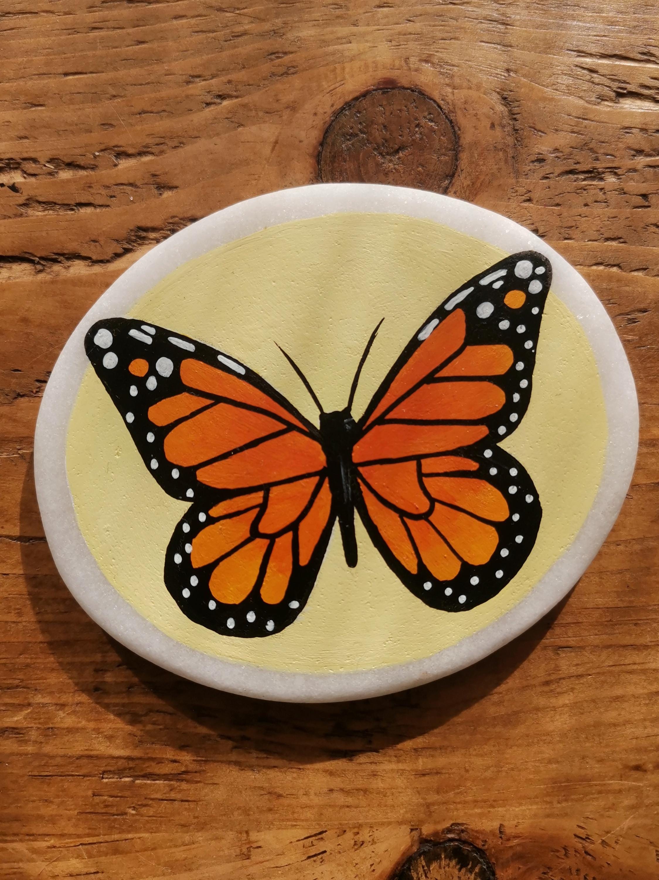Hand-Painted Monarch Butterfly Stone
