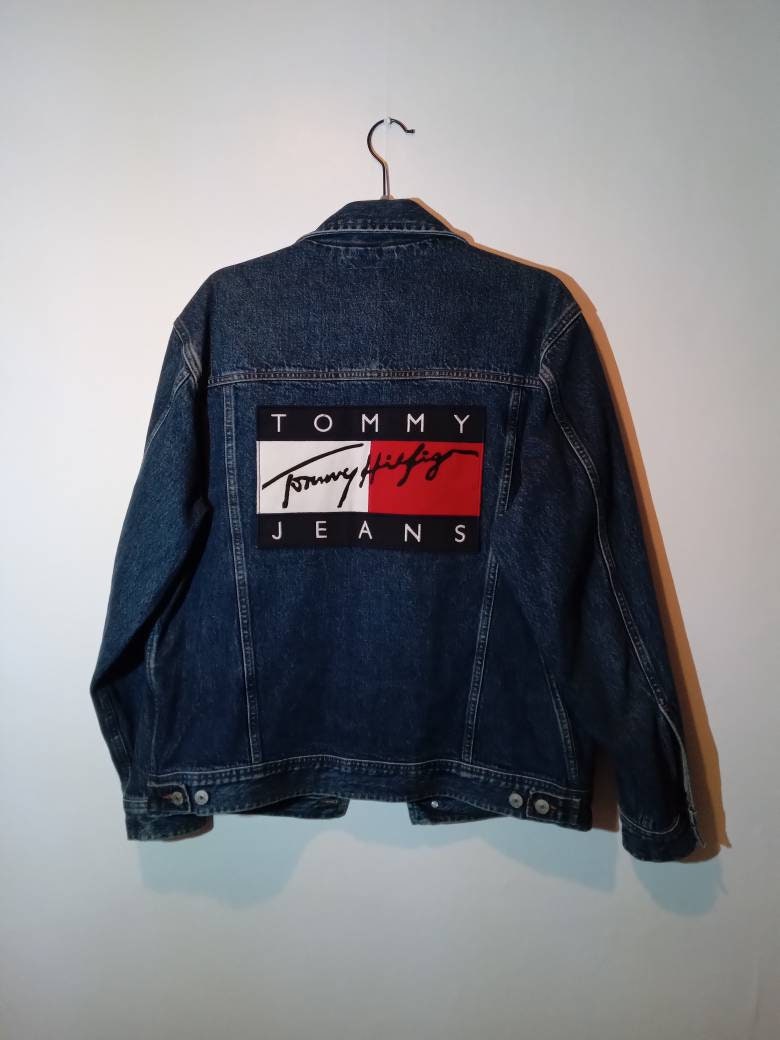 Tweet voormalig Terzijde Tommy Hilfiger Jeans Big Flag Spell Out Denim Jacket S/M - Etsy