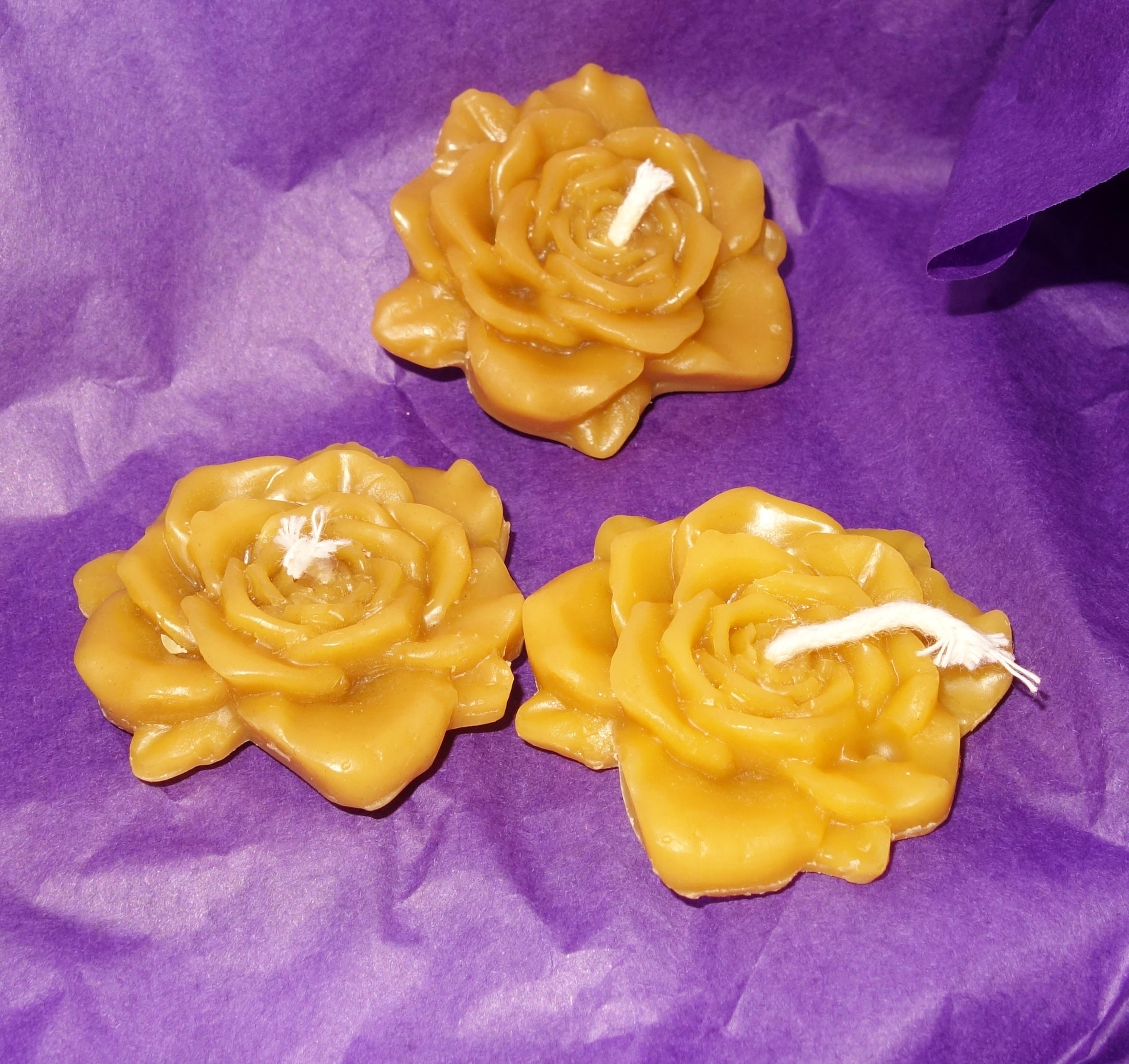 Lot de 3 Fleurs Bougies Flottantes en Pure Cire d'abeille