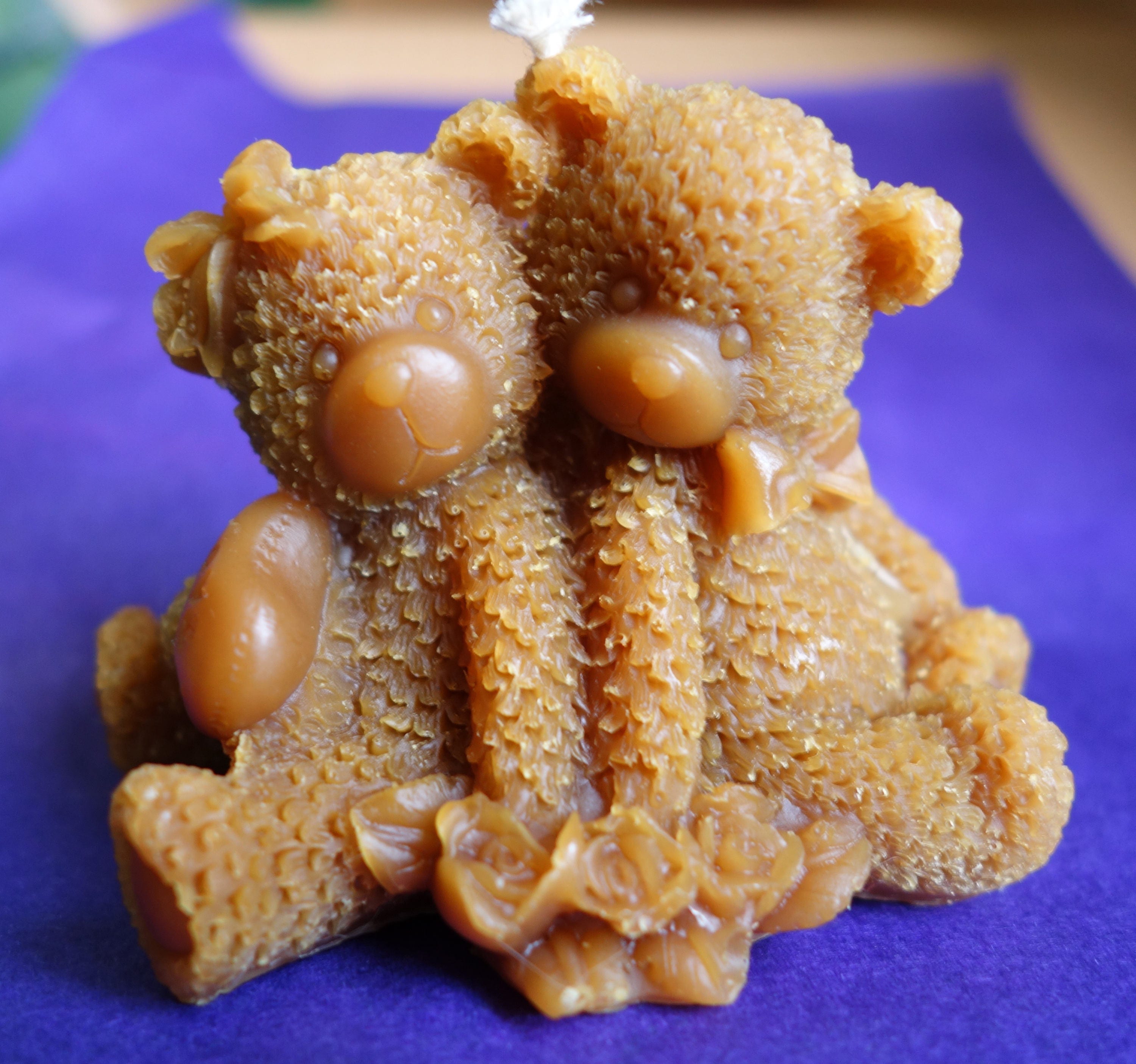 Bougie en Cire d'abeille Naturelle - Couple d'oursons Assis