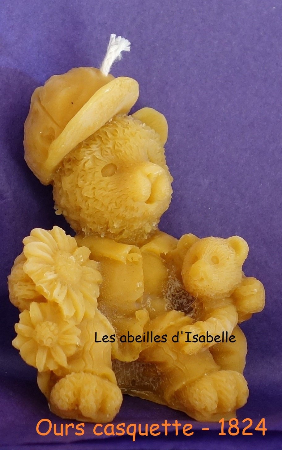 Bougie Ours avec Casquette en Pure Cire d'abeille