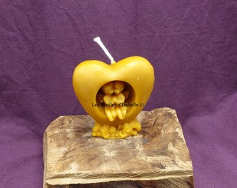 natural beeswax candle &quot;couple of angels in a heart&quot;