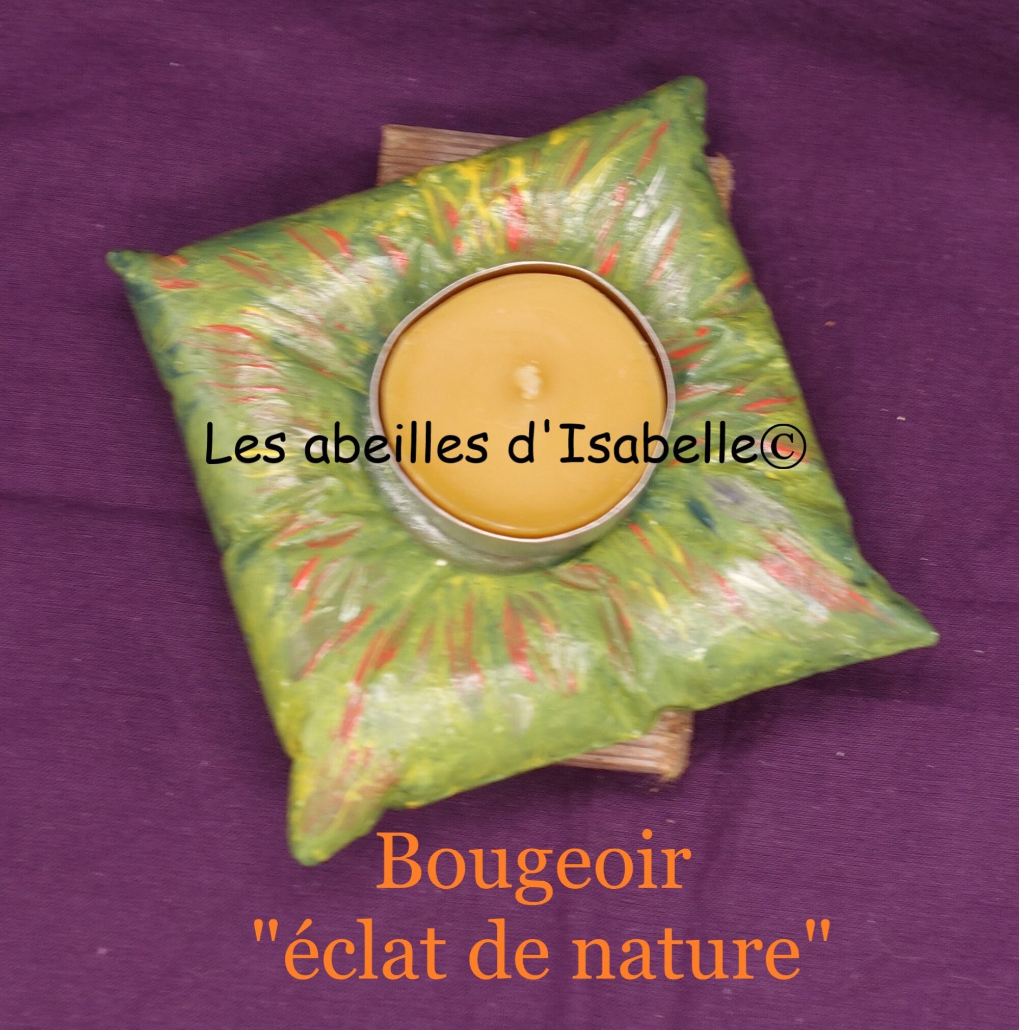 Bougeoir Oreiller avec Sa Bougie en Pure Cire d'abeille - Vert