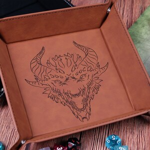 Dragon Dice Tray |  Foldable Leather Tray for Tabletop RPG Dice Rolling  | DnD Accessories |  Dungeons And Dragons Themed Tray | Portable