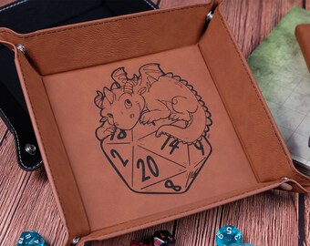D20 Dragon Dice Tray: Foldable Leather RPG Rolling Tray