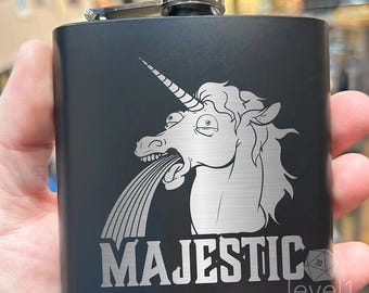 Majestic Unicorn Flask: Laser Engraved Stainless Steel, D&D Gift