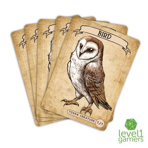 Paquete de cartas mágicas de la serie "Bird Owl Token" (5 cartas) / Diseño proxy personalizado, dibujado a mano, que se puede colocar en fundas para mazos / Regalos de cartas MTG