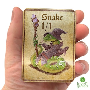 Token de cobra impresso em metal | Token para Magic the Gathering | Arte de proxy | Cobra segurando um cajado | Cartão de arte personalizado MTG