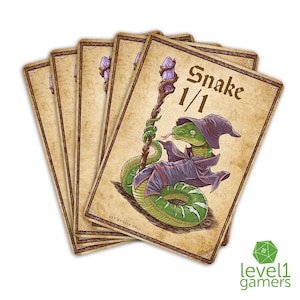 Pacote de Cartas de Magia da Cobra (5 Cartas) | Design de Proxy Personalizado e Desenhado à Mão que Pode ser Incorporado ao Deck | Presente MTG