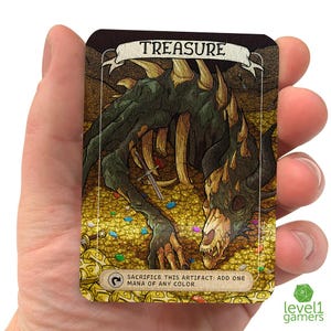 Carta mágica Dragon Treasure Metal Token | Design de proxy desenhado à mão e prensado à mão em cartão de metal de alumínio | Presentes para fãs de Magic: the Gathering