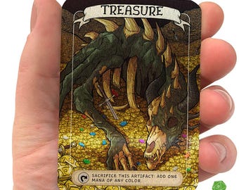 Dragon Treasure Token: Hand-Drawn MTG Metal Card