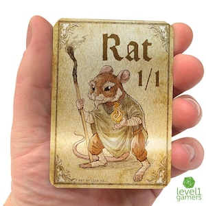 Rat Token Printed on Metal | Token for Magic the Gathering | Proxy Art | Rat Holding a Staff | MTG Custom Art Card
