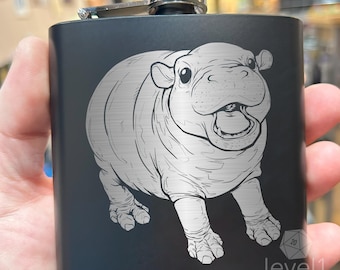 Baby Pygmy Hippo Flask: Laser Engraved Stainless Steel, D&D Gamer Gift