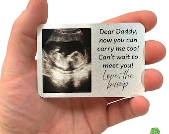 Custom Metal Ultrasound Wallet Card, Personalized Sonogram Pregnancy Reveal Gift for Dad
