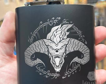 Balrog Flask: Laser Engraved Stainless Steel, Dungeons & Dragons Gift