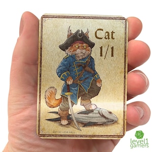 Pirate Cat Token: Hand-Drawn Metal MTG Proxy Card