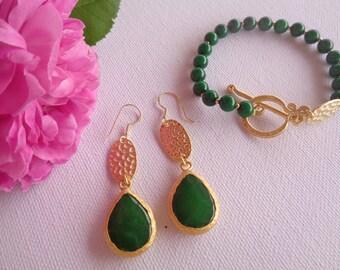 22 K Gold Hammered Earrings Turquoise Antique Pendant Beaded Bracelet Greek Jewelry