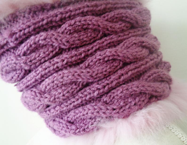 Fox Fur Baby Pink Violet Colored Cable Knit Wool Double Side Reversible Light Warm Elegant Snood Scarf Collar Winter Accessories image 6