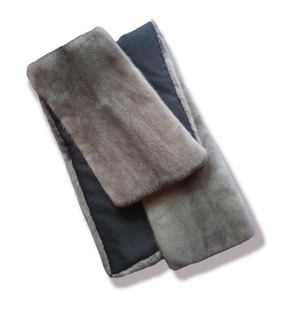 Rare Gray Blue Iris Mink Fur Collar Scarf with Embroidered Ties NEW GENUINE BLUE IRIS MINK FUR SCARF - NECK WRAP adjustable  main image 4