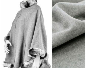 Cashmere Rex Rabbit Fur Detailed Loose Fit Elegant Poncho Cape