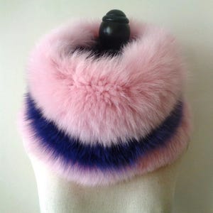 Fox Fur Baby Pink Violet Colored Cable Knit Wool Double Side Reversible Light Warm Elegant Snood Scarf Collar Winter Accessories image 2