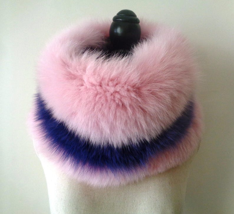 Fox Fur Baby Pink Violet Colored Cable Knit Wool Double Side Reversible Light Warm Elegant Snood Scarf Collar Winter Accessories image 2