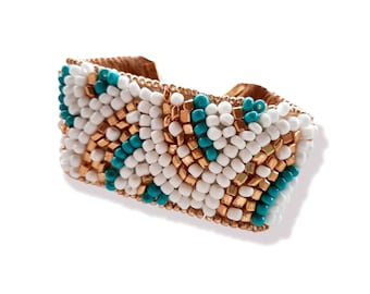 Embroidered Mediterranean Style  White Gold Turquoise Leather Bracelets