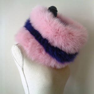 Fox Fur Baby Pink Violet Colored Cable Knit Wool Double Side Reversible Light Warm Elegant Snood Scarf Collar Winter Accessories image 1