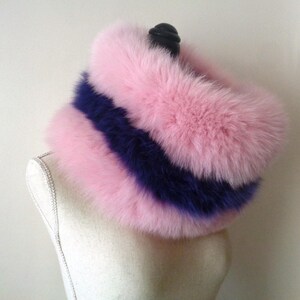 Fox Fur Baby Pink Violet Colored Cable Knit Wool Double Side Reversible Light Warm Elegant Snood Scarf Collar Winter Accessories image 3