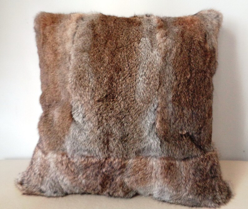 Genuine Rabbit Fur Pillow Cushion Cover Natural Beige Brown Etsy