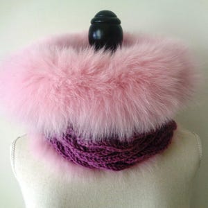 Fox Fur Baby Pink Violet Colored Cable Knit Wool Double Side Reversible Light Warm Elegant Snood Scarf Collar Winter Accessories image 5