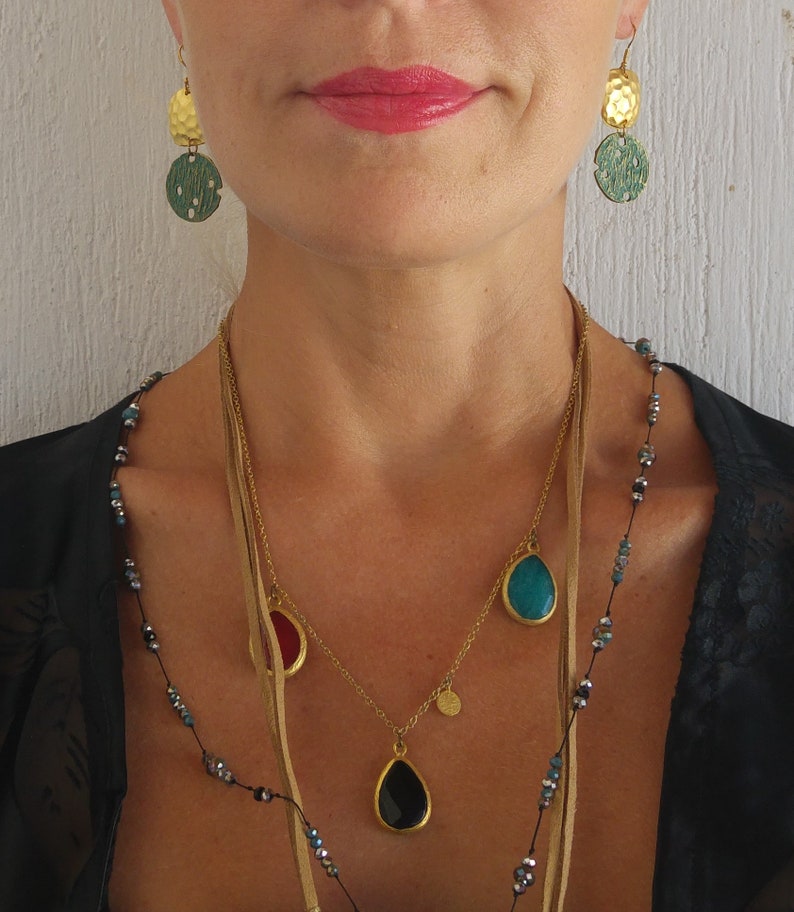 22 K Gold Hammered Earrings Turquoise Antique Pendant Beaded Bracelet Greek Jewelry