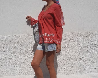 Coral Island Style Greek Cotton Blouse Top