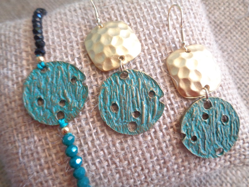 22 K Gold Hammered Earrings Turquoise Antique Pendant Beaded Bracelet Greek Jewelry