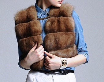 Sable/Marten Fur Suede Warm Soft Luxury Ladies Short Vest Jacket Elegant Winter Collection