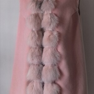 Rose Wool Cardigan Vest Coat Fox Fur Trim Elegant Comfort Spring Collection