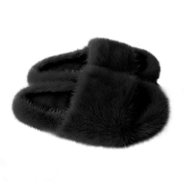 Shoes, 11 Mink Fur Slides Black Pale Blue
