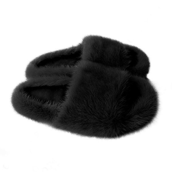 Shoes, 9 Mink Fur Slides Black Pale Pink