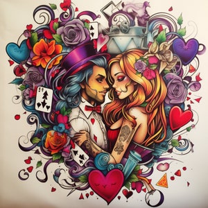 Alice im Wunderland Digitaldrucke, Wunderland Thema Wand-Dekor, paar Geschenkidee, Alice im Wunderland Digitaldrucke,